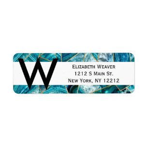 Turquoise Blue Agate Black Gold Geometric Triangle