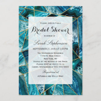 Turquoise Blue Agate Black Gold Geometric Triangle Invitation