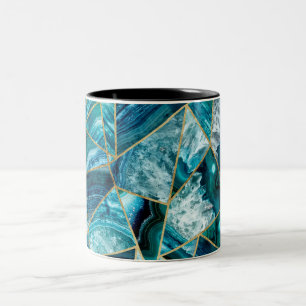 Turquoise Blue Agate Black Gold Geometric Triangle Two-Tone Coffee Mug