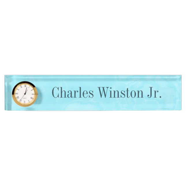 Turquoise Blue Agate Desk Name Plates Clock (Front)