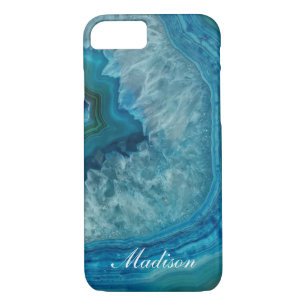 Turquoise Blue Agate Geode Monogram  Name Case-Mate iPhone Case