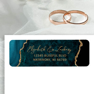 Turquoise Blue Agate Script Mariage Adresse de ret