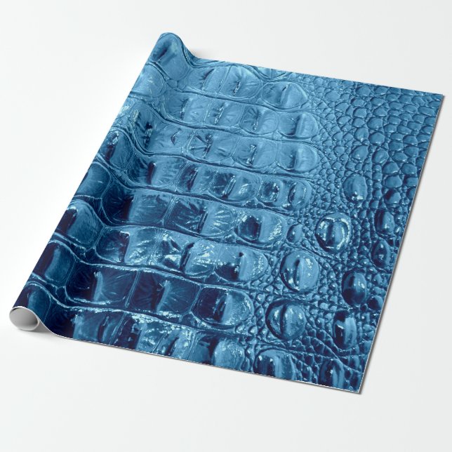 TURQUOISE BLUE ALLIGATOR WRAPPING PAPER (Unrolled)