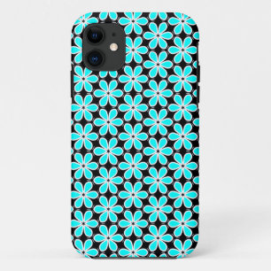 Turquoise Blue and Black Floral Pattern iPhone 11 Case
