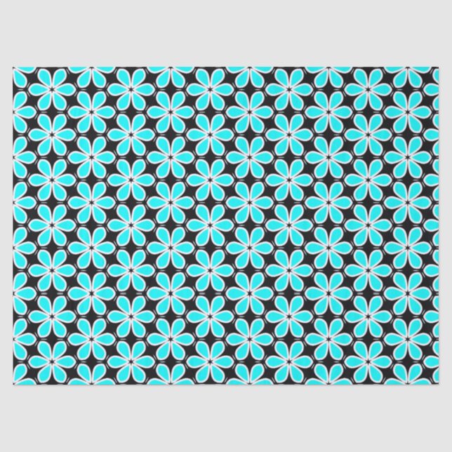 Turquoise Blue and Black Floral Pattern   Tissue Paper (Front)