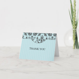 Turquoise Blue and Damask Thank You Note Card