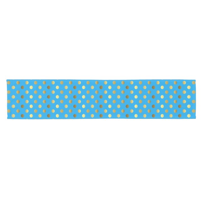 Turquoise Blue and Golden Polka Dot Table Runner (Horizontal)