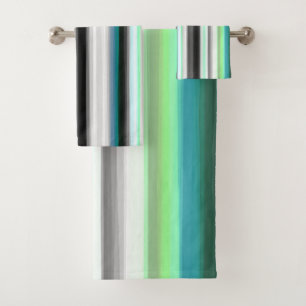 Turquoise, blue and Grey Abstract Stripes Bath Towel Set