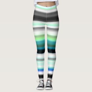 Turquoise, blue and Grey Abstract Stripes Leggings