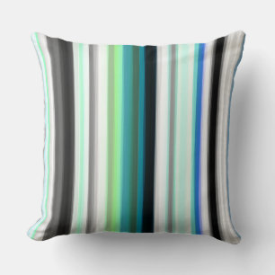 Turquoise, blue and Grey Abstract Stripes Throw Pillow