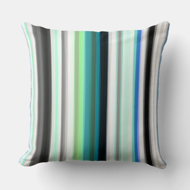 Turquoise, blue and Grey Abstract Stripes Throw Pillow (Front)