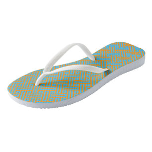 Turquoise blue and orange pattern flip flops
