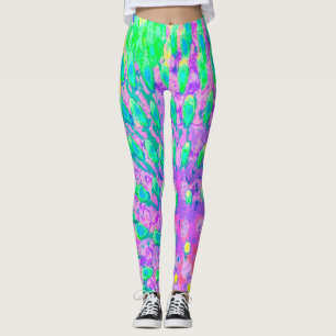 Turquoise Blue and Purple Abstract Coneflower Leggings