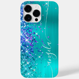 Turquoise Blue and Purple Glittery Glam Signature Case-Mate iPhone 14 Pro Max Case
