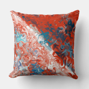 Turquoise Blue and Red Abstract Throw Pillow