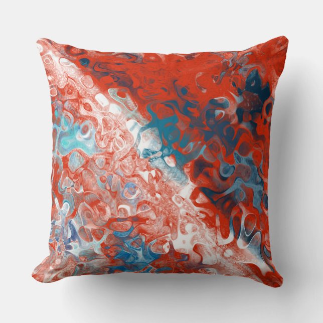 Turquoise Blue and Red Abstract Throw Pillow (Front)