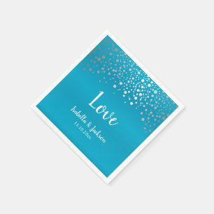 Turquoise Blue and Silver Confetti Dots Napkin