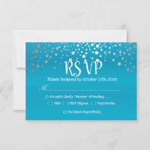 Turquoise Blue and Silver Confetti Dots - RSVP Card