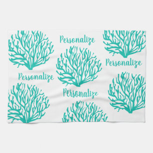 Turquoise blue and white coral reef ocean life kitchen towel