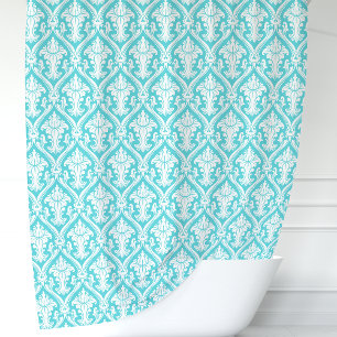 Turquoise Blue and White Damask