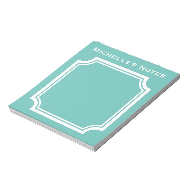 Turquoise blue and white elegant border custom notepad (Rotated)