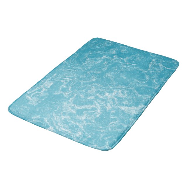 Turquoise blue and white Marble abstract Bath Mat (Angled)