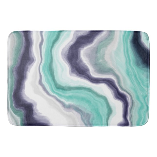 Turquoise, Blue and White Marble Swirls   Bath Mat (Front)