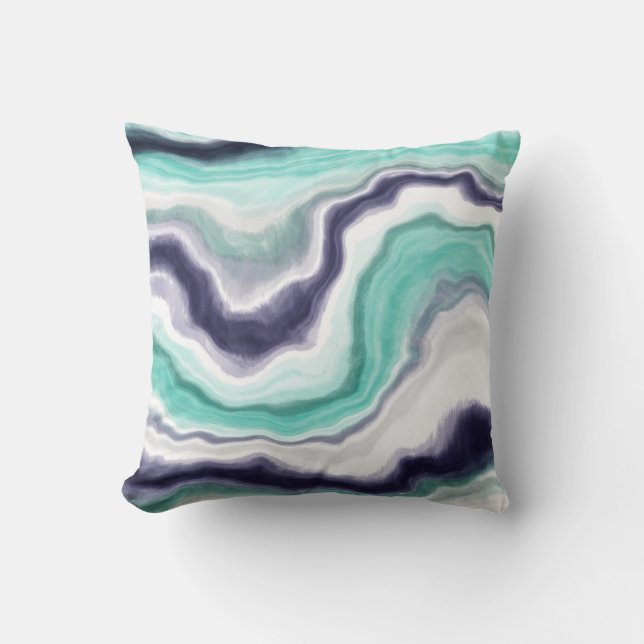 Turquoise, Blue and White Marble Swirls     Throw Pillow (Front)