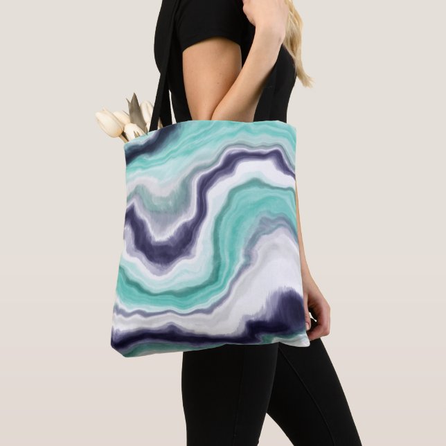 Turquoise, Blue and White Marble Swirls   Tote Bag (Close Up)