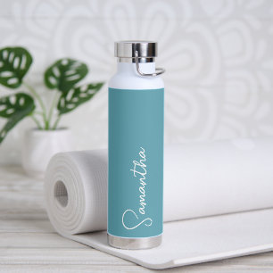 Turquoise Blue and White Personalized Water Bottle