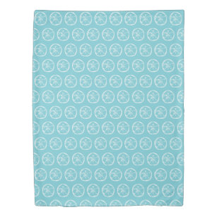 Turquoise blue and white sanddollar pattern duvet cover