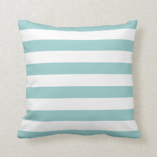 Turquoise Blue and White Stripe Pattern Throw Pillow