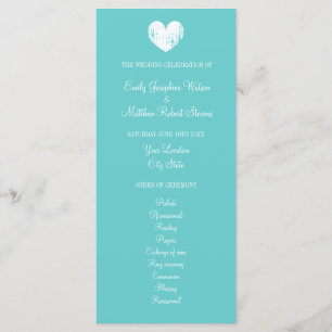 Turquoise blue and white wedding ceremony program
