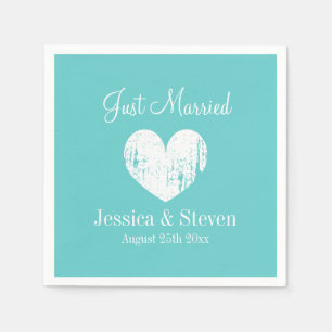 Turquoise blue and white wedding party napkins
