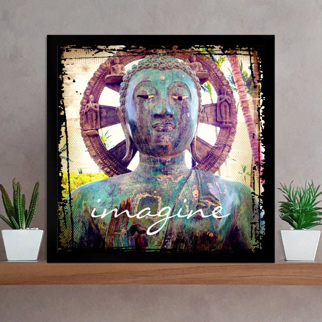 Turquoise Blue Antique Buddha Photo Imagine Script Poster (Creator Uploaded)