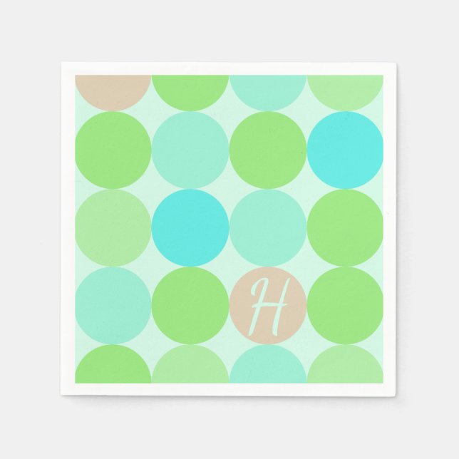 Turquoise Blue, Apple Green & Light Coral Circles Napkin (Front)