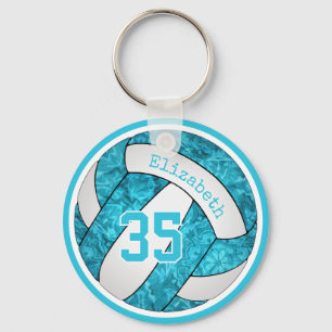 turquoise blue artsy personalized girls volleyball keychain