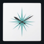 Turquoise Blue Atomic Starburst Mid Century Modern Square Wall Clock<br><div class="desc">This mid century modern square clock features a bold turquoise blue atomic starburst,  which will make a fantastic addition to the walls of your home or office!</div>