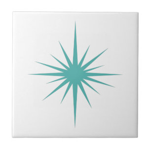 Turquoise Blue Atomic Starburst Mid-century Modern Tile