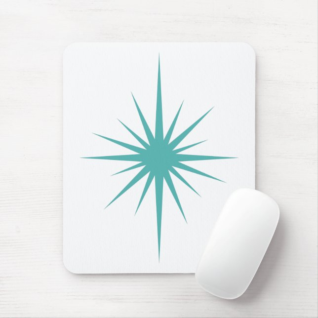 Turquoise Blue Atomic Starburst Mid-century Mouse Pad (With Mouse)
