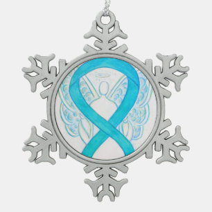 Turquoise Blue Awareness Ribbon Angel Ornament