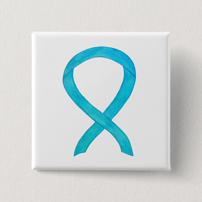Turquoise Blue Awareness Ribbon Custom Pin (Front)