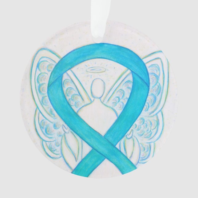 Turquoise Blue Awareness Ruban Angel Ornements (devant)