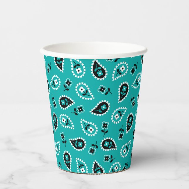 Turquoise Blue Bandana Rodeo Wild West Paper Cups (Front)