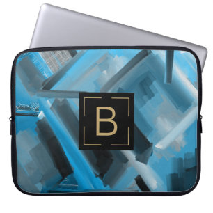 Turquoise Blue Black Abstract Art Modern Shapes Laptop Sleeve