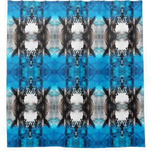 Turquoise Blue, Black and White Abstract