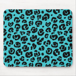 Turquoise Blue Black Leopard Print Mouse Pad
