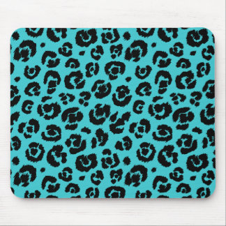 Turquoise Blue Black Leopard Print Mouse Pad
