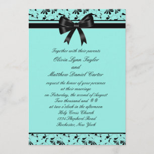 Turquoise Blue Black Swirl Aqua 5x7 Faire-part de