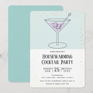 Turquoise Blue Block Housewarming Cocktail Party Invitation
